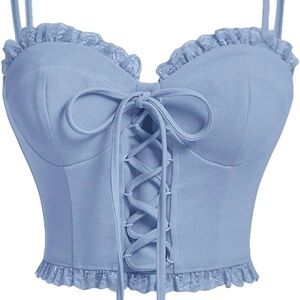 Elegant Blue Lace-Up Corset Top